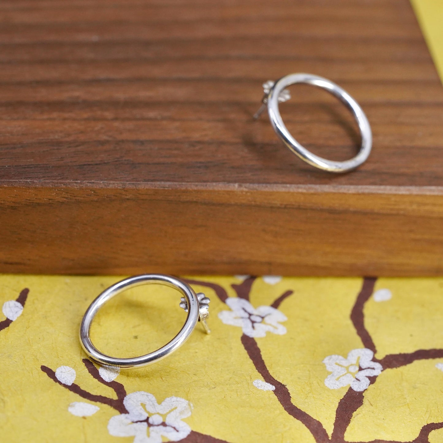 vintage Sterling silver handmade studs, circle earrings
