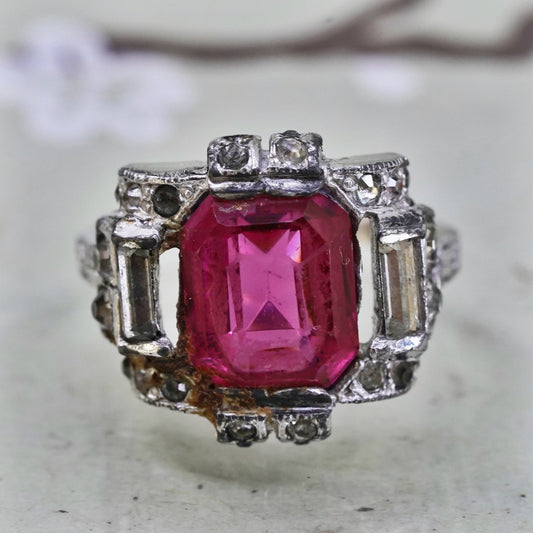 Size 5, 925 Sterling silver ring with pink Rhinestone, engagement ring