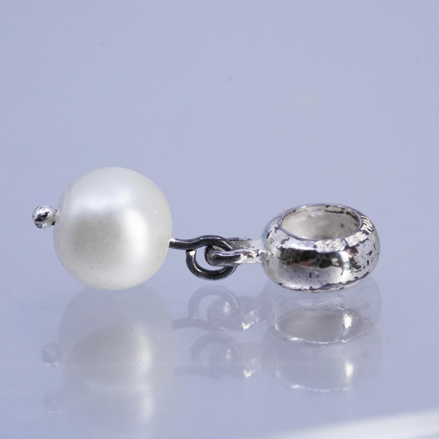 Vintage IBB sterling 925 silver handmade charm pendant with pearl