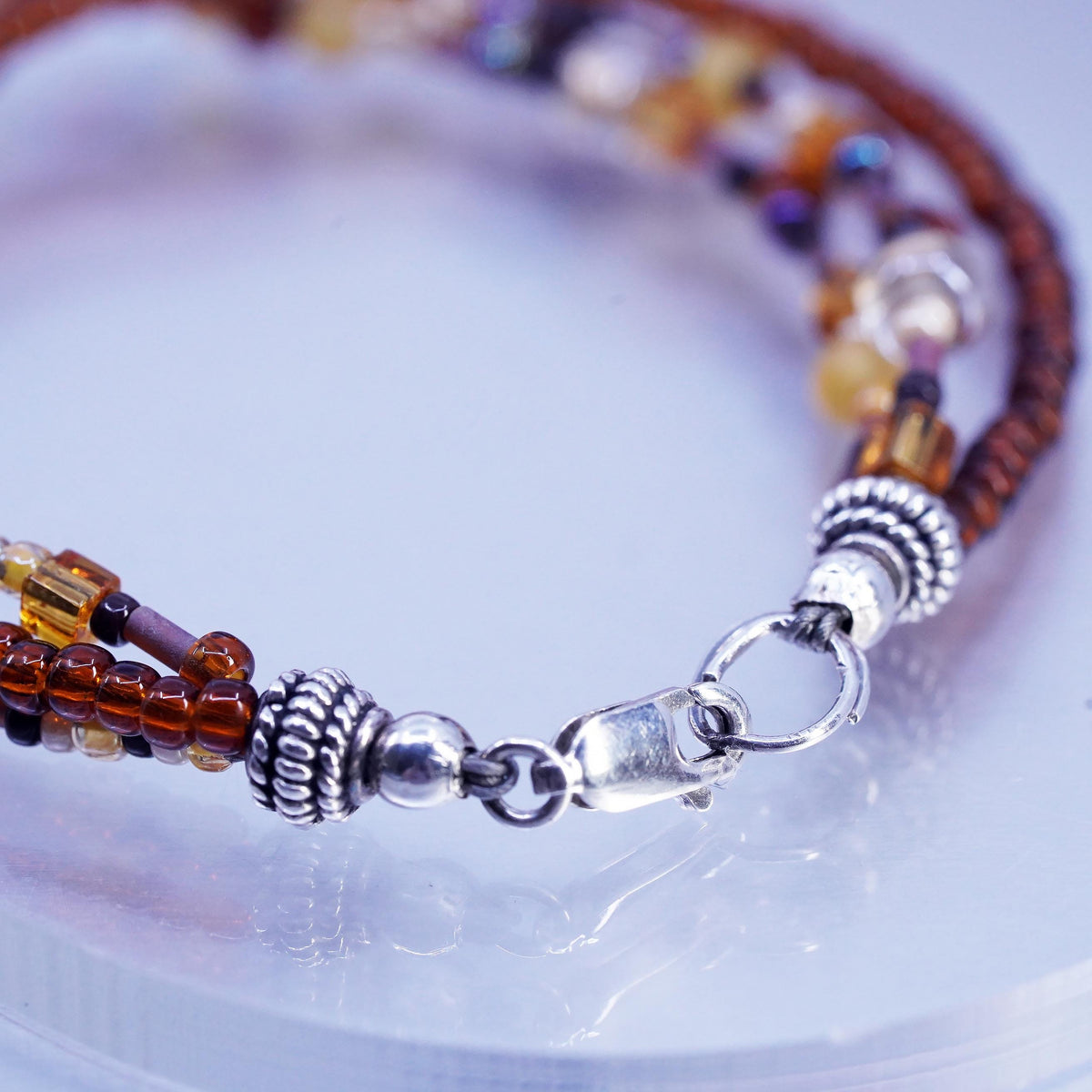7”, Multi Strand Sterling Silver 925 Boho Bracelet Garnet Citrine beads