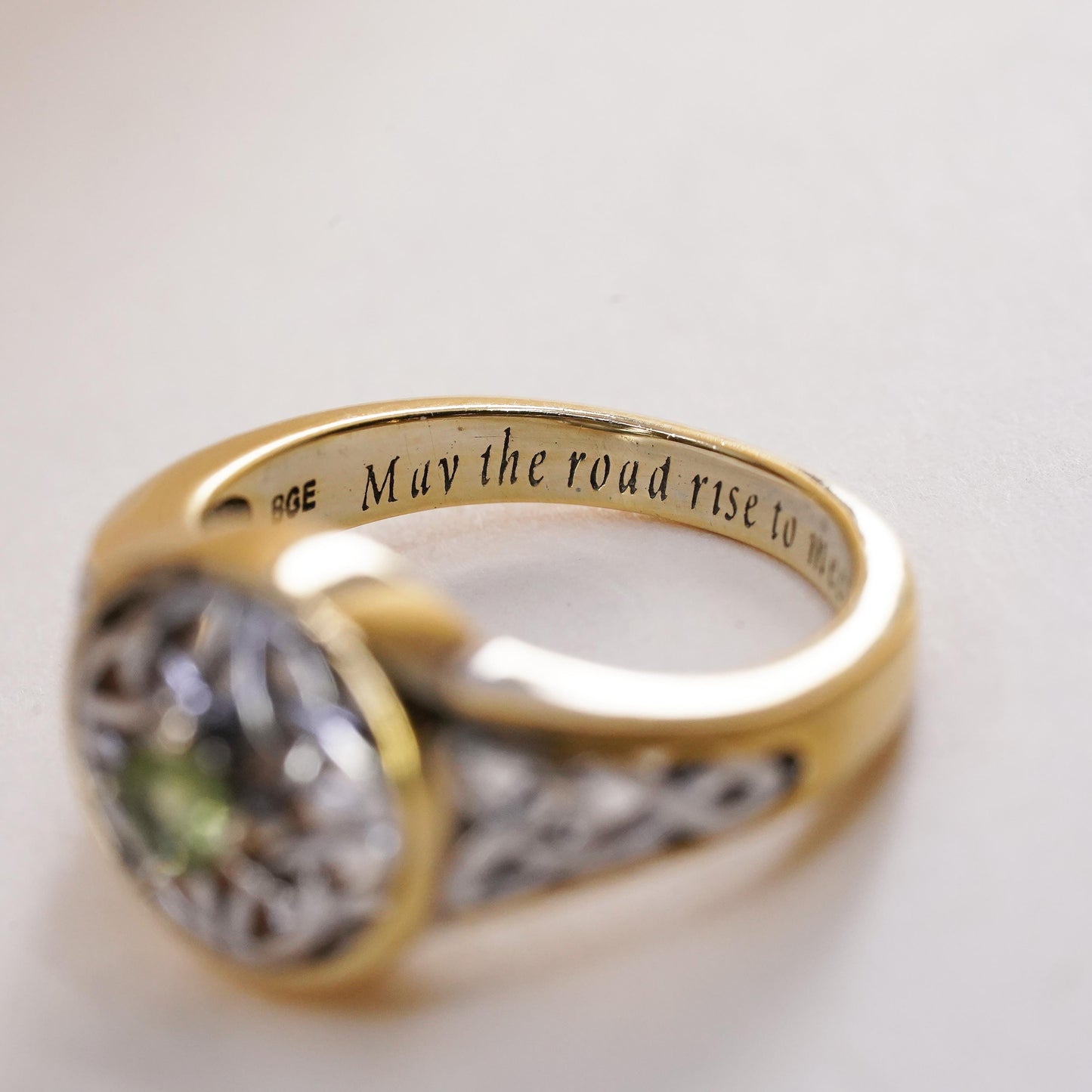Size 6.5, vermeil gold BGE Sterling 925 silver ring peridot may the road rise