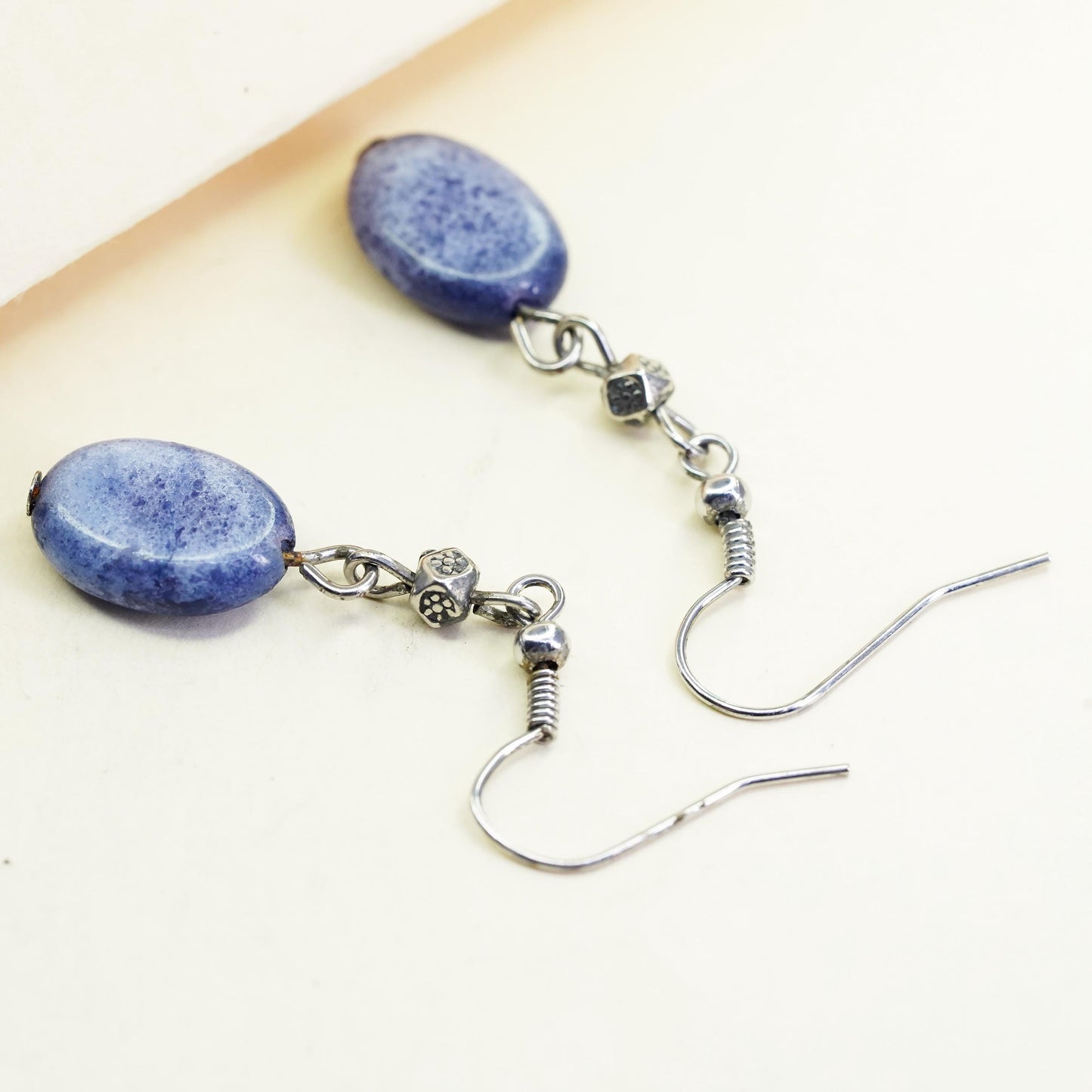 Vintage sterling silver handmade earrings, 925 drops with sodalite beads