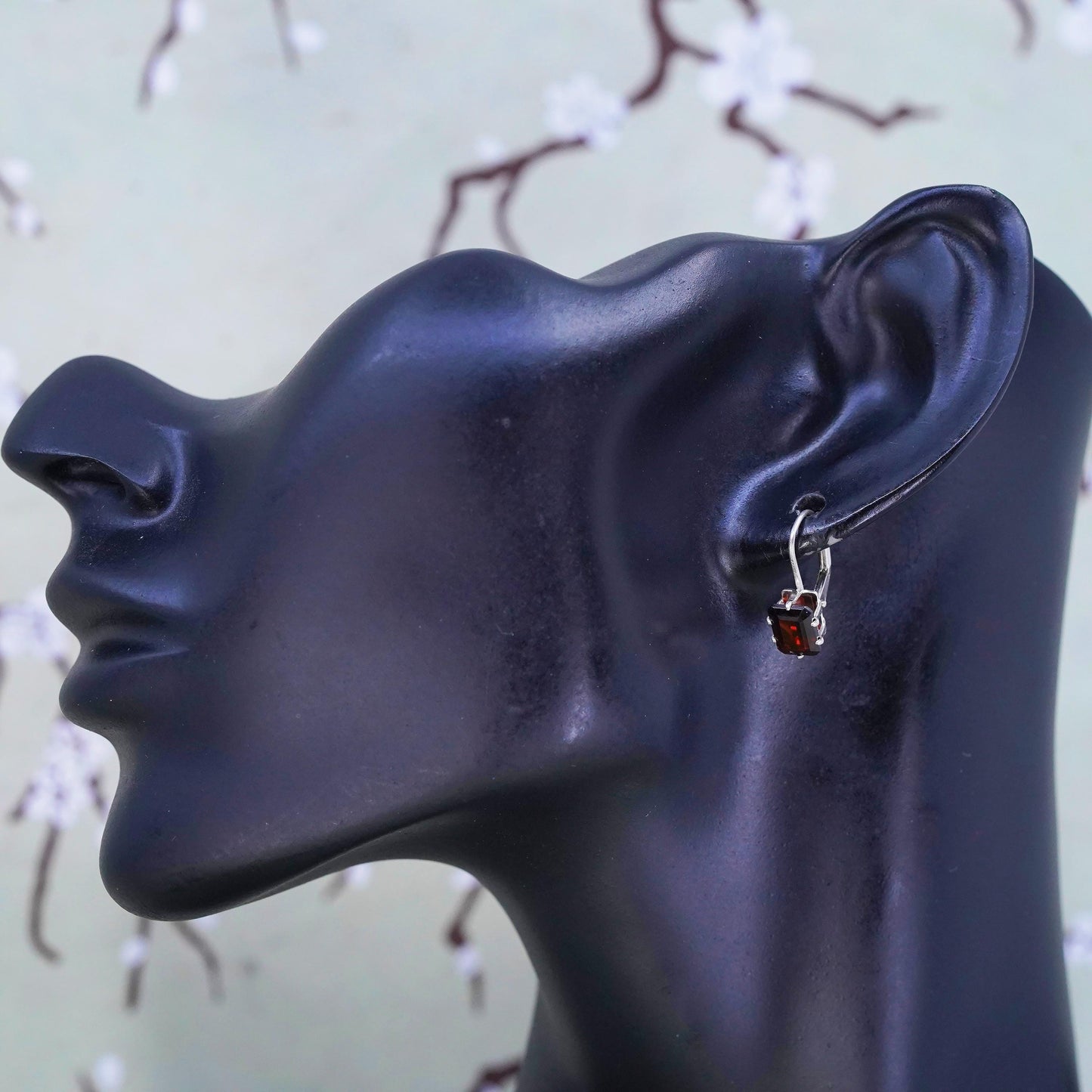 Vintage sterling silver 925 handmade earrings with garnet