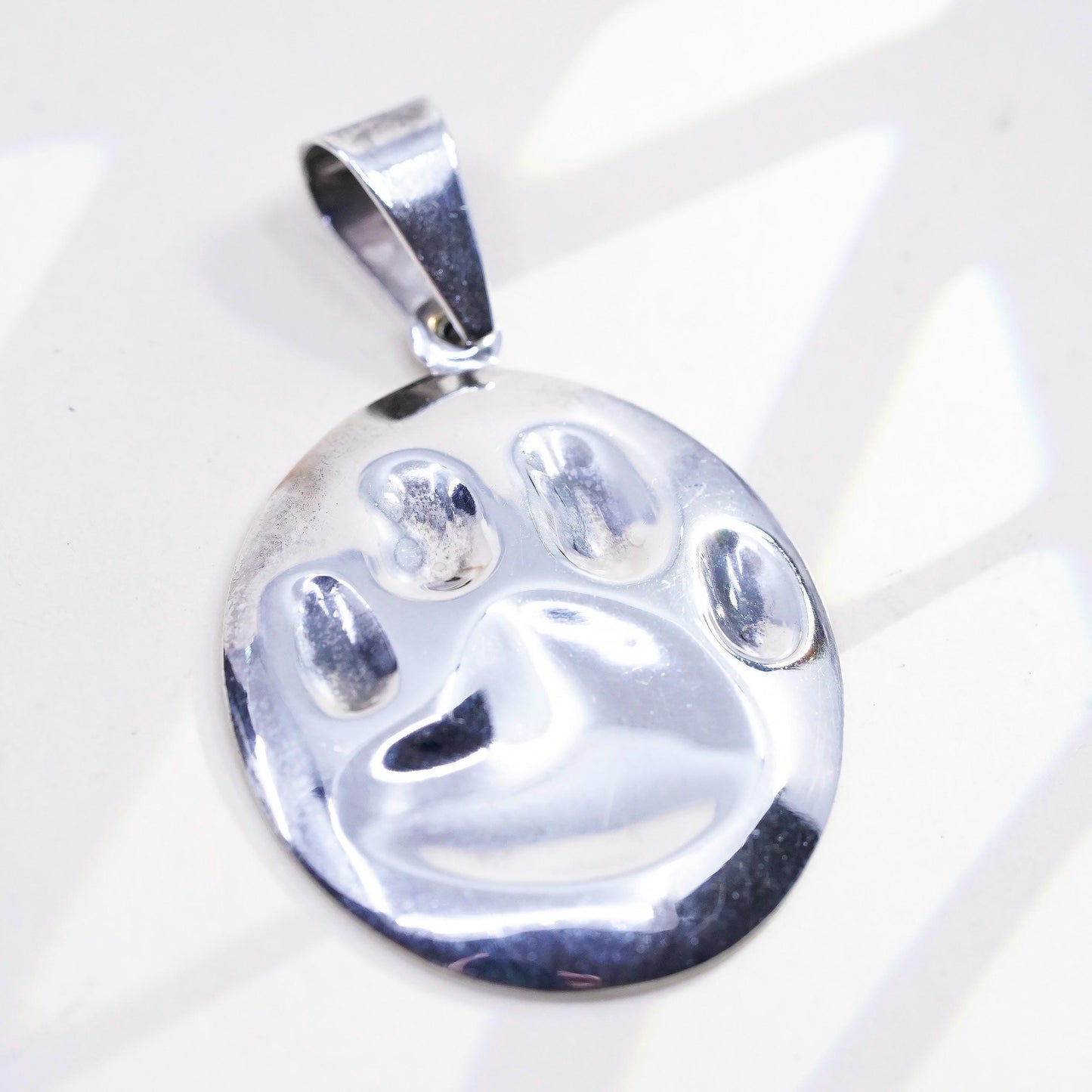 Vintage handmade sterling silver puffy paw print, 925 charm pendant