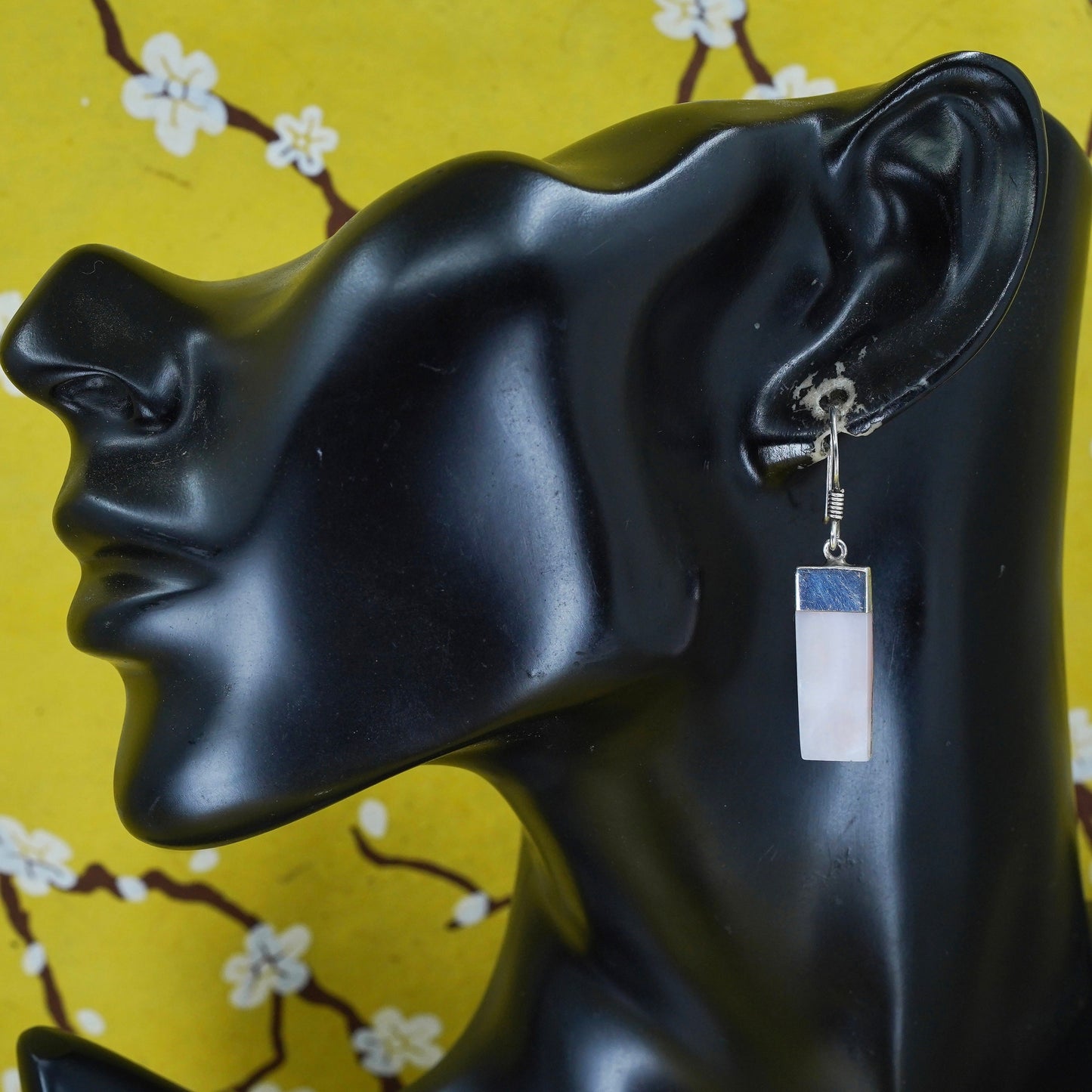 Vintage Sterling 925 silver handmade earrings with rectangular mother of pearl