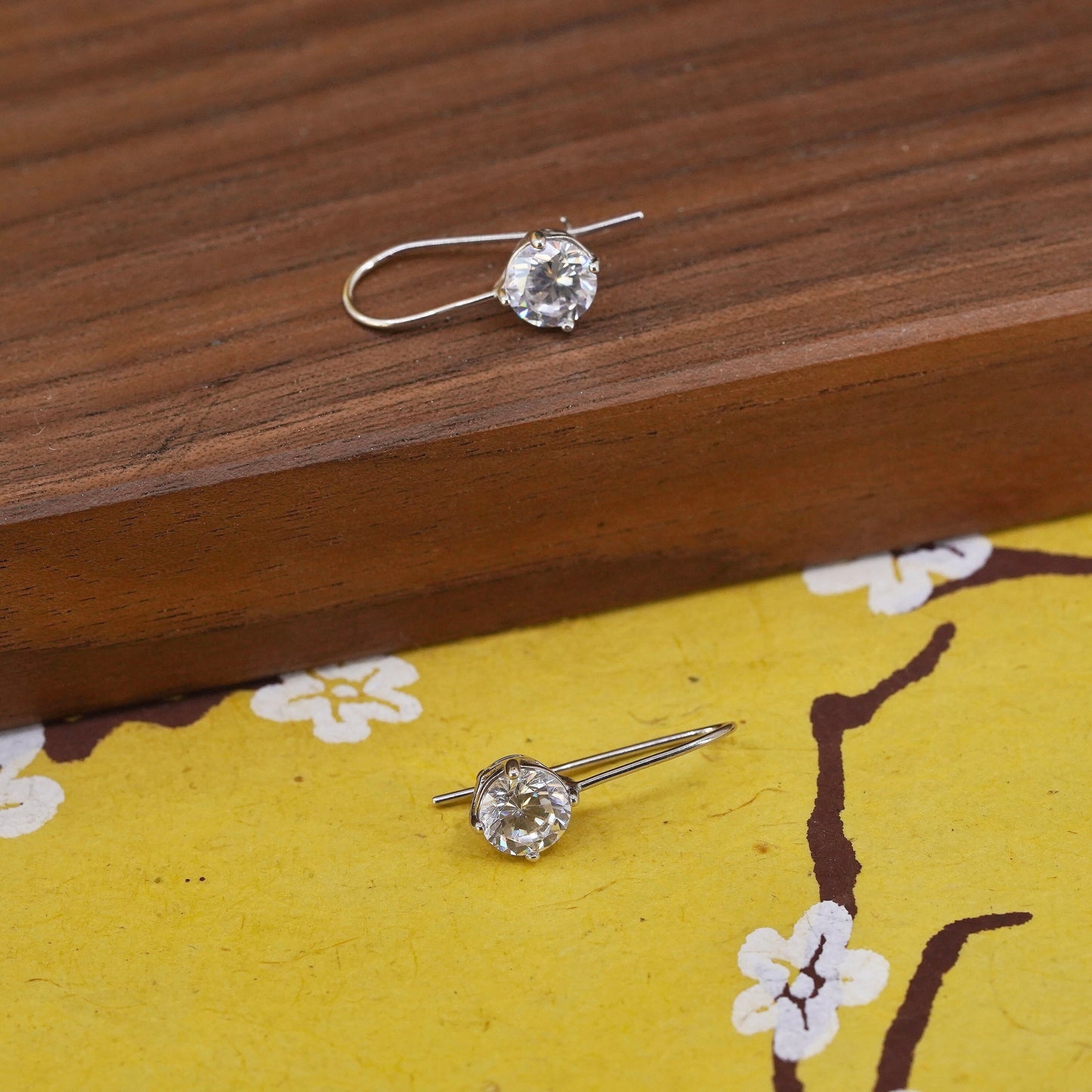 Vintage Sterling 925 silver handmade earrings with circle cut CZ