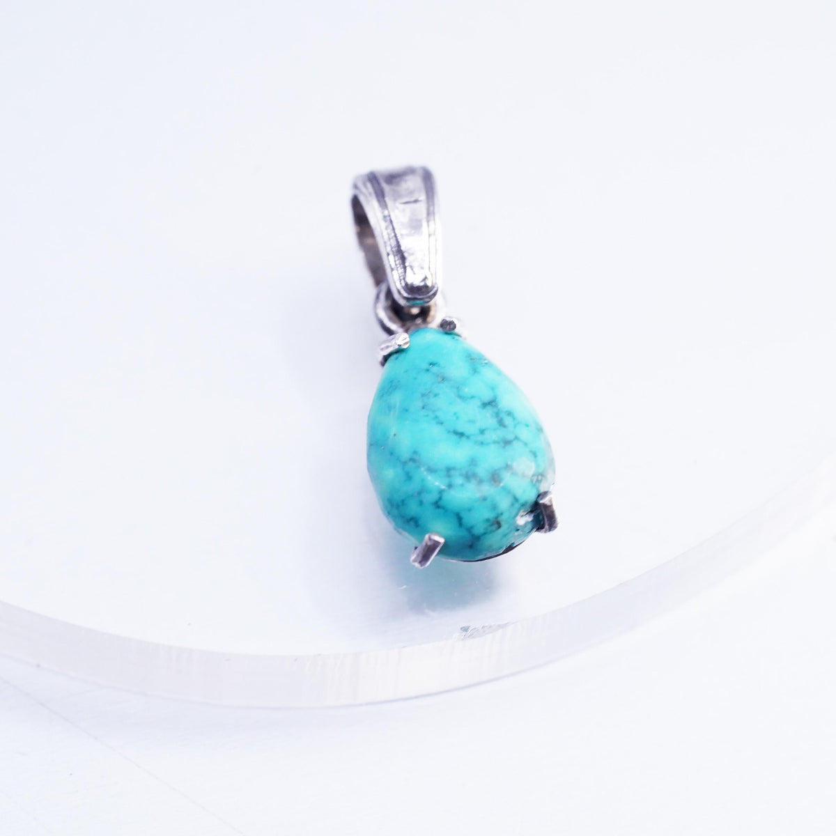southwestern sterling 925 silver teardrop charm pendant spiderwebbed turquoise