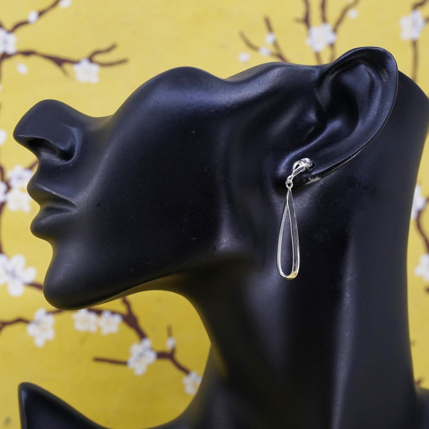 Vintage Sterling silver handmade earrings, 925 teardrop drops