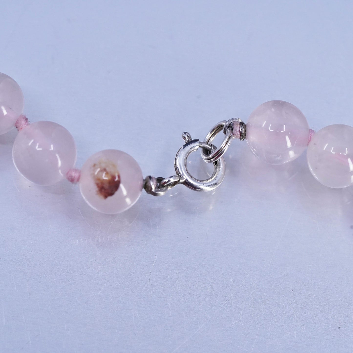 18" 8mm Vintage Pink Rose Quartz Beads necklace with sterling 925 silver clasp