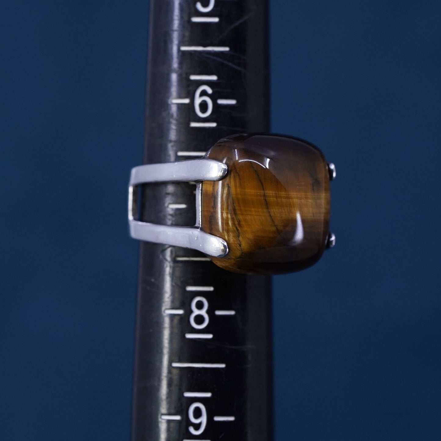 Size 7, vintage Sterling 925 silver handmade ring with square golden tiger eye