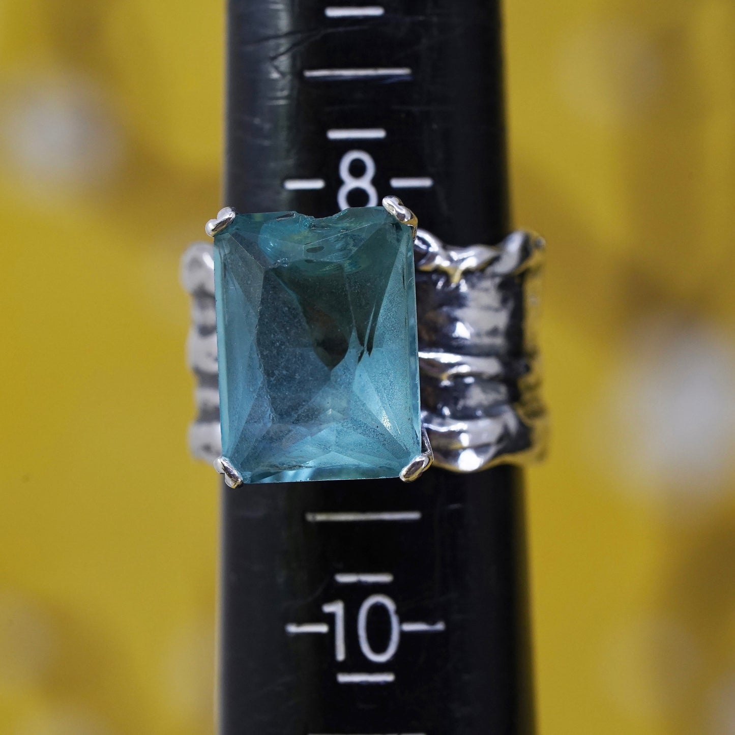 Size 8.25, Silpada Sterling Silver 925 Light Blue Glass Rectangular Dome Ring