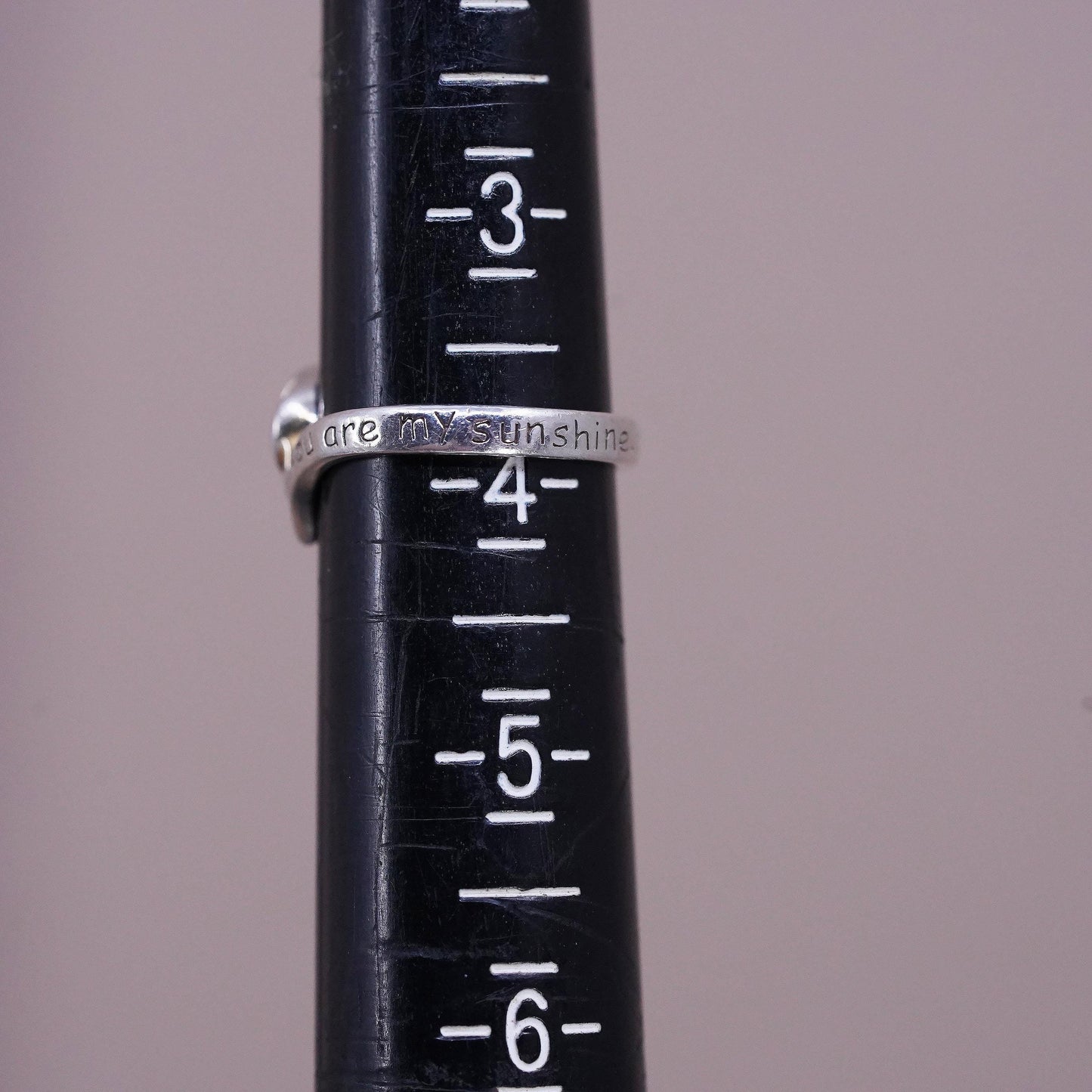 Size 4, vintage Sterling silver ring, 925 sun band “you are mine sunshine only