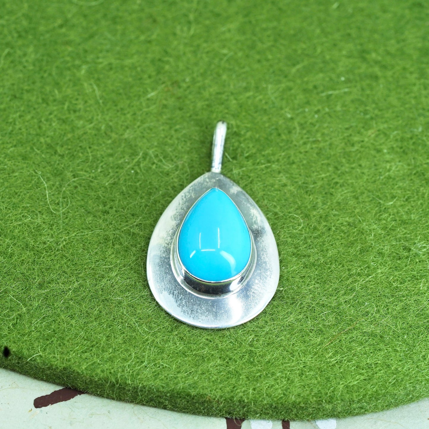 Vintage Sterling silver handmade pendant, Mexican 925 teardrop with turquoise