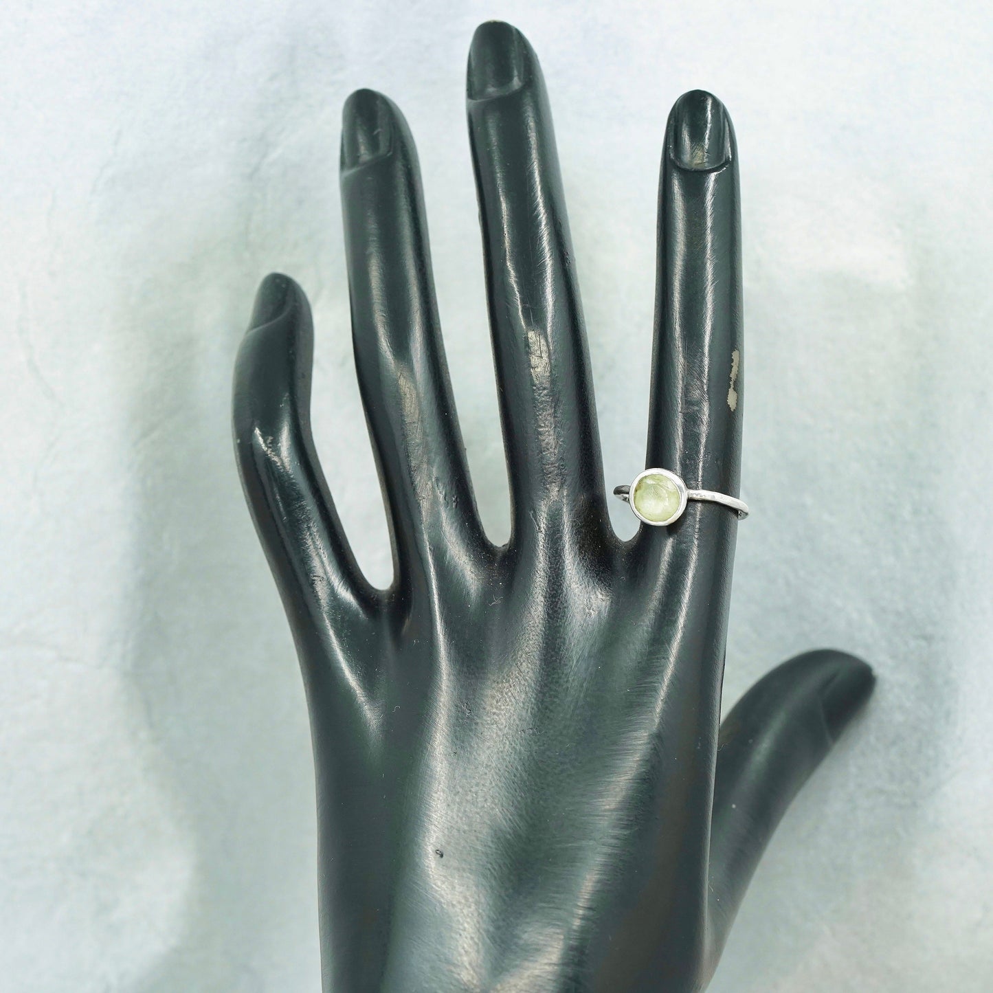 Size 6, vintage Sterling 925 silver handmade stackable ring with prehnite