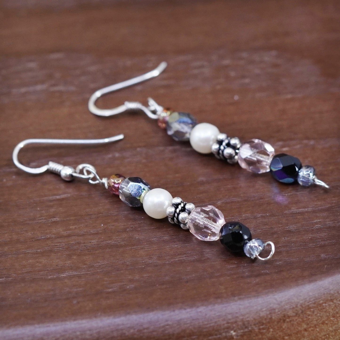 vintage Sterling 925 silver earrings with crystal and pearl
