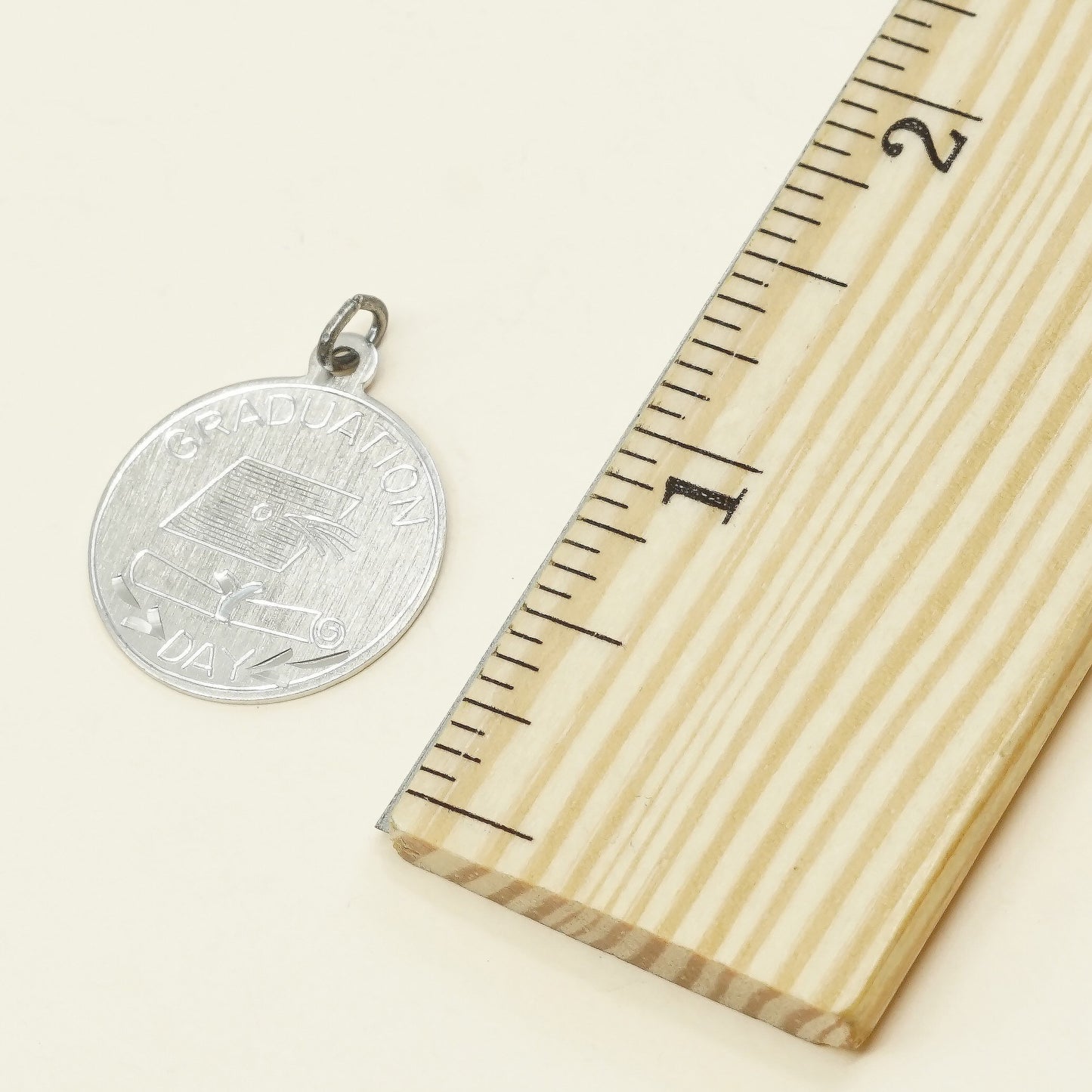 vtg sterling silver graduation pendant, 925 silver circle tag charm