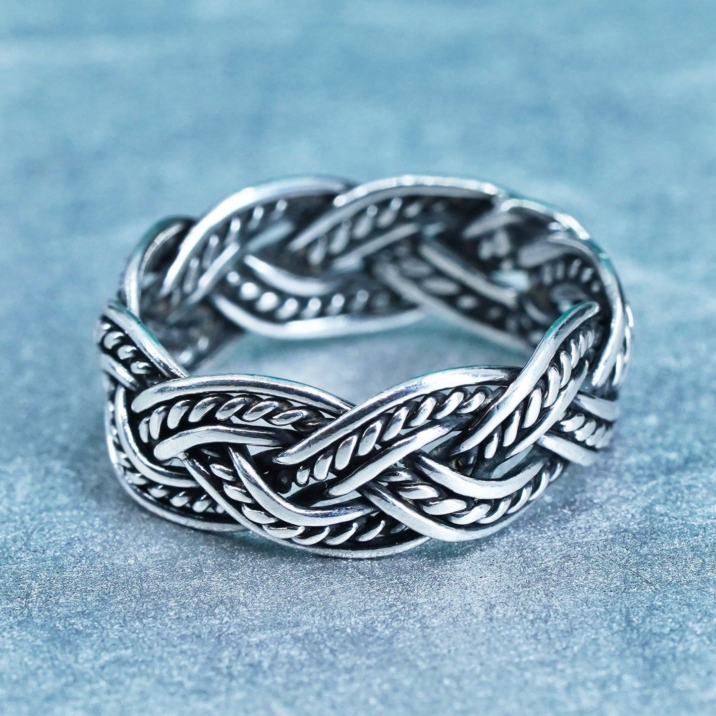 Size 4.5, southwestern Sterling 925 silver ring, woven braided textured band