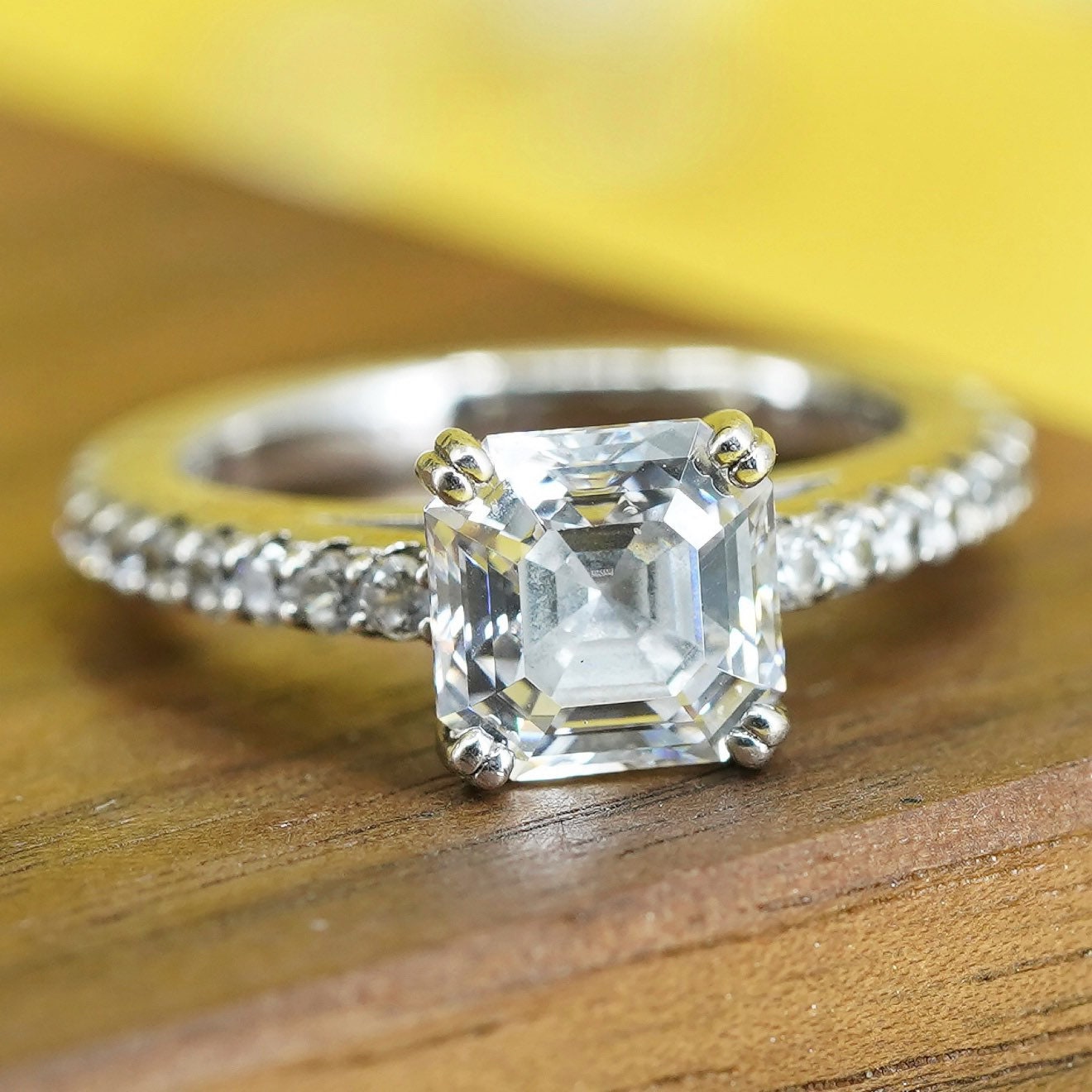Size 4, vintage Sterling 925 silver anniversary engagement ring with cluster cz