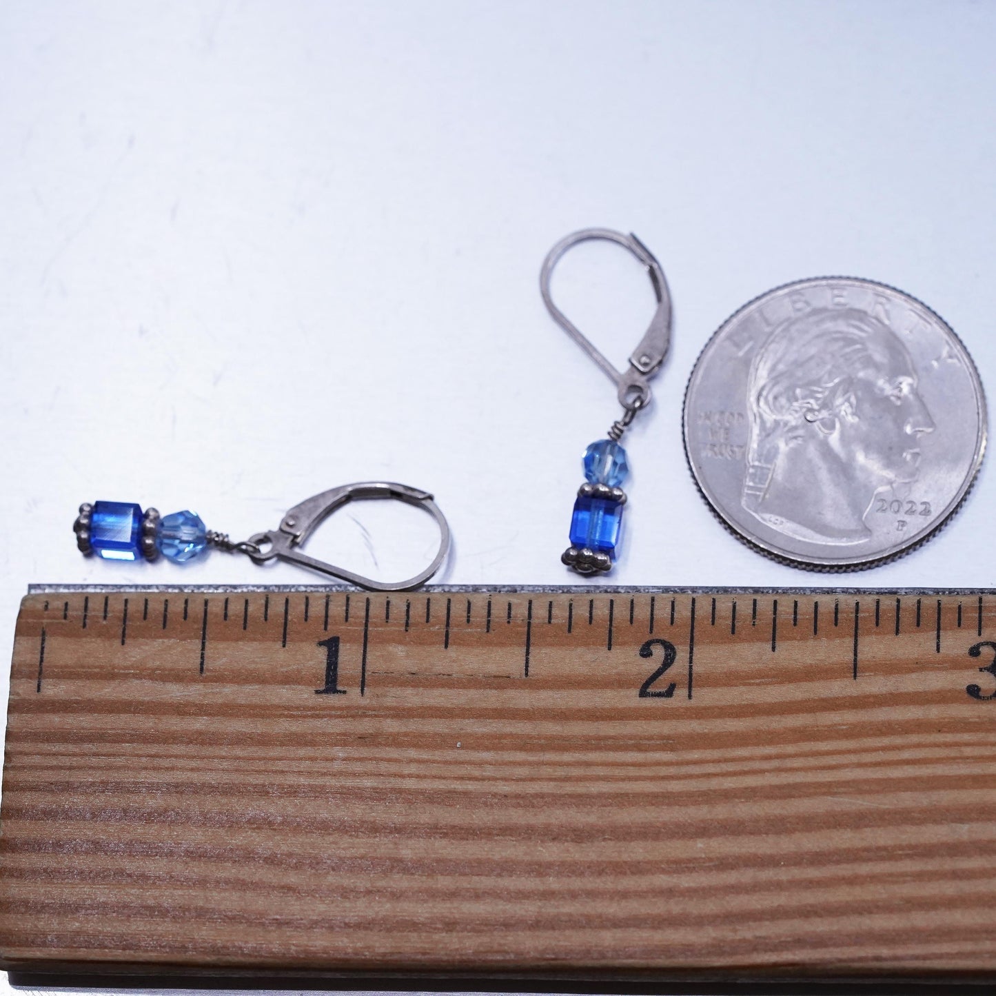 Vintage Sterling 925 silver earrings with blue crystal cube