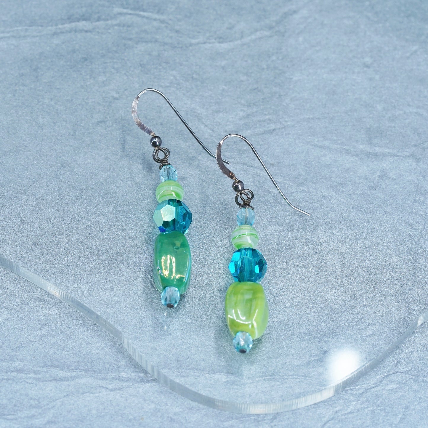 Vintage Sterling 925 silver earrings with artisan green glass