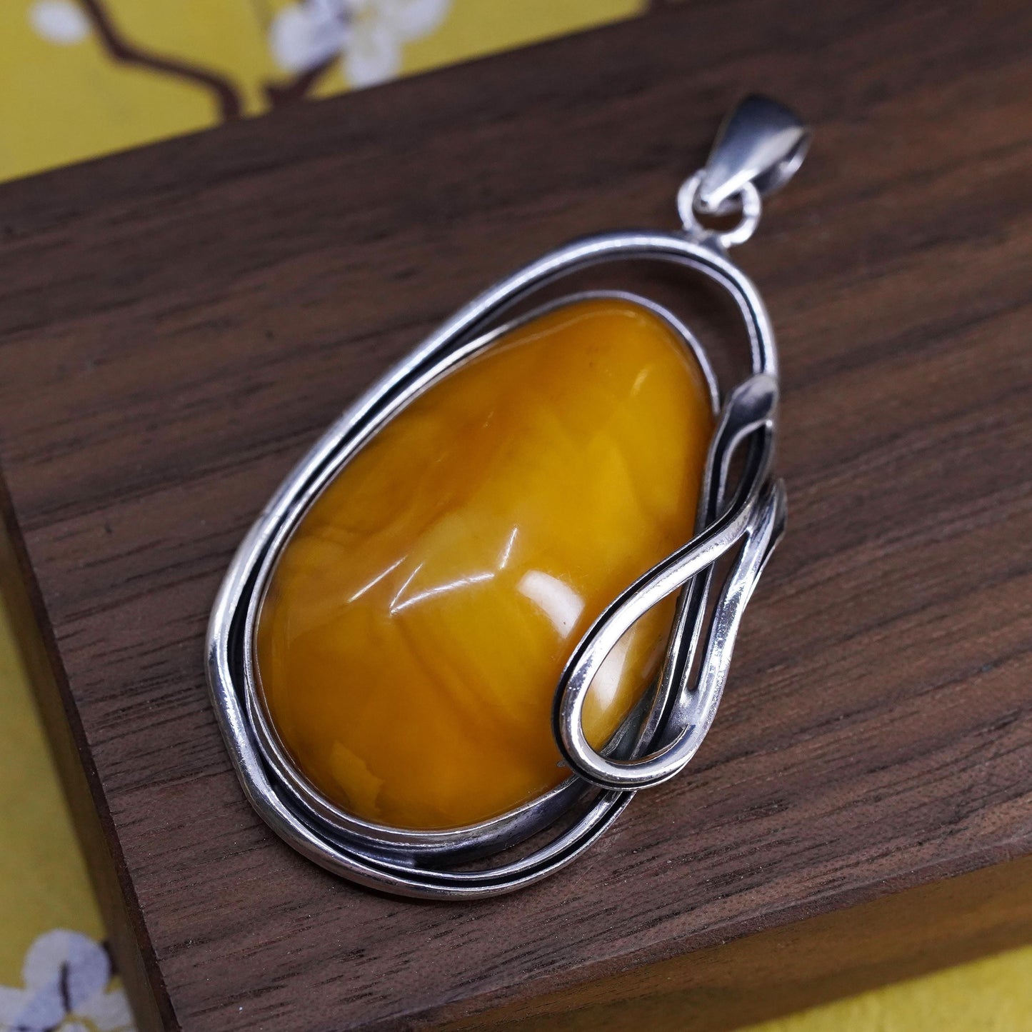Vintage Sterling silver 925 handmade pendant with amber