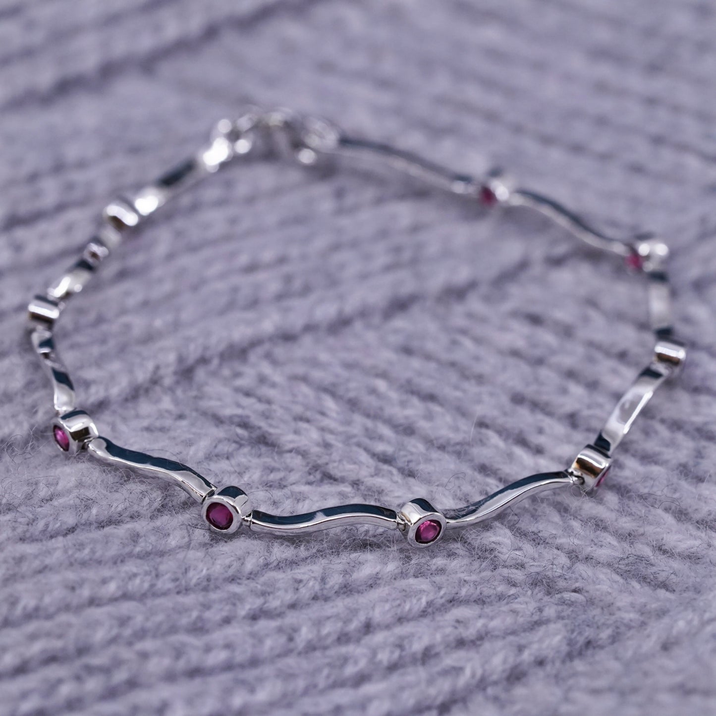 6.75”, vintage Sterling 925 silver tennis bracelet with ruby