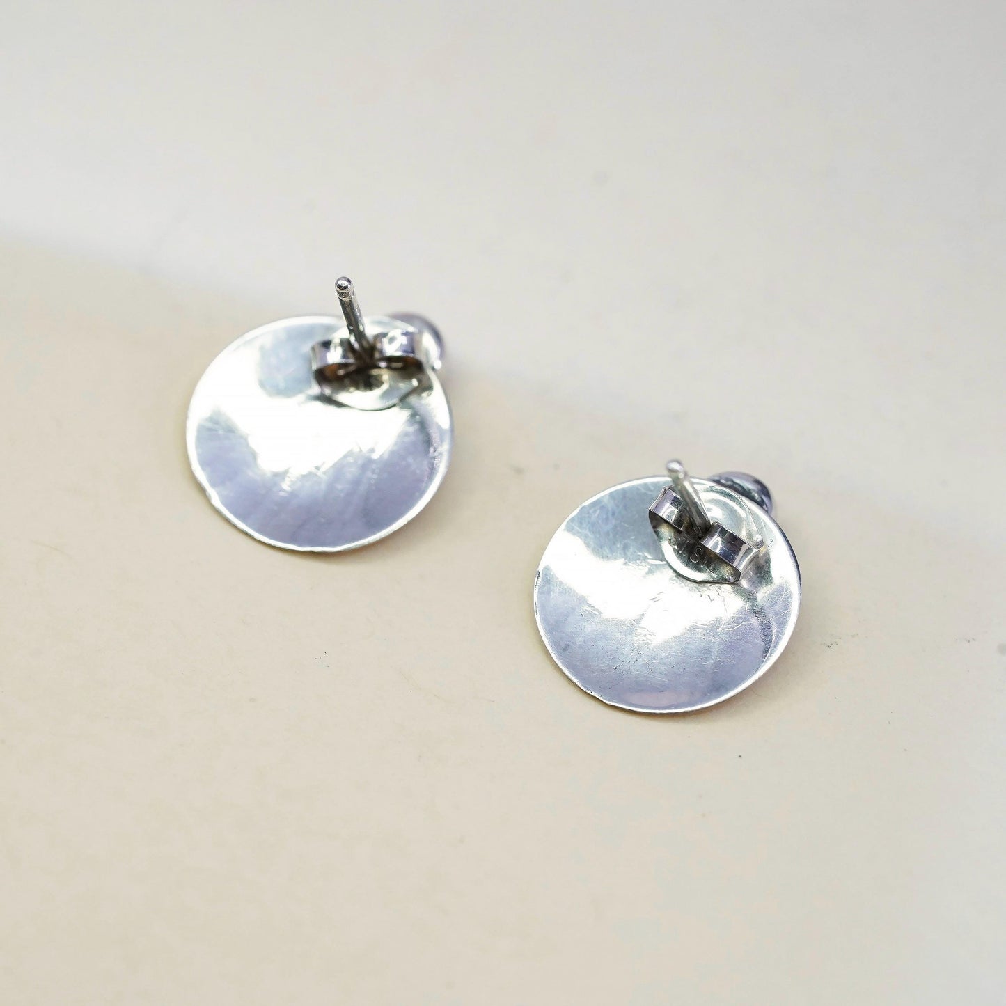 Southwestern St. SIL sterling silver handmade earrings, round 925 studs coral