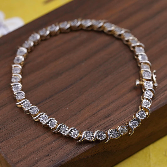 7", vermeil yellow gold Sterling silver tennis bracelet, 925 genuine diamond