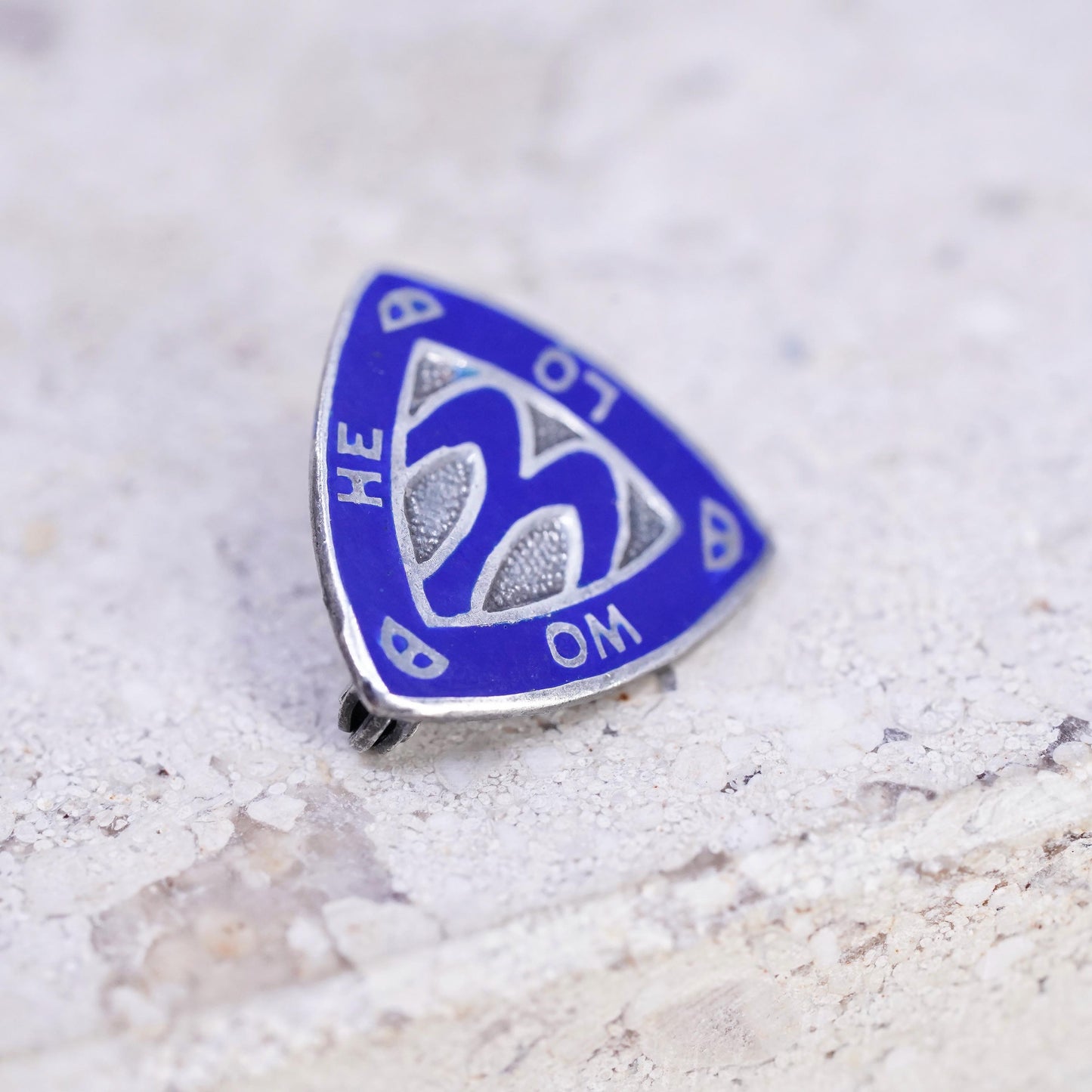 Sterling 925 silver Camp Fire Girls Pin Badge WO HE LO Dk Blue Enamel Triangle