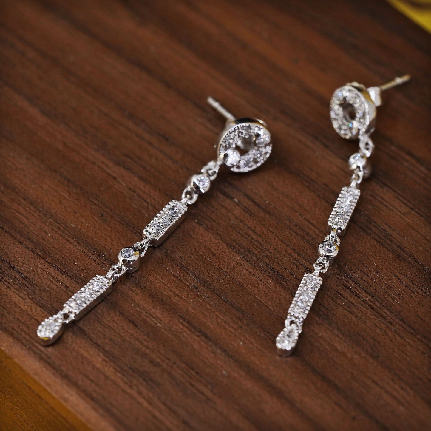 Vintage Sterling 925 silver handmade earrings with circle CZ