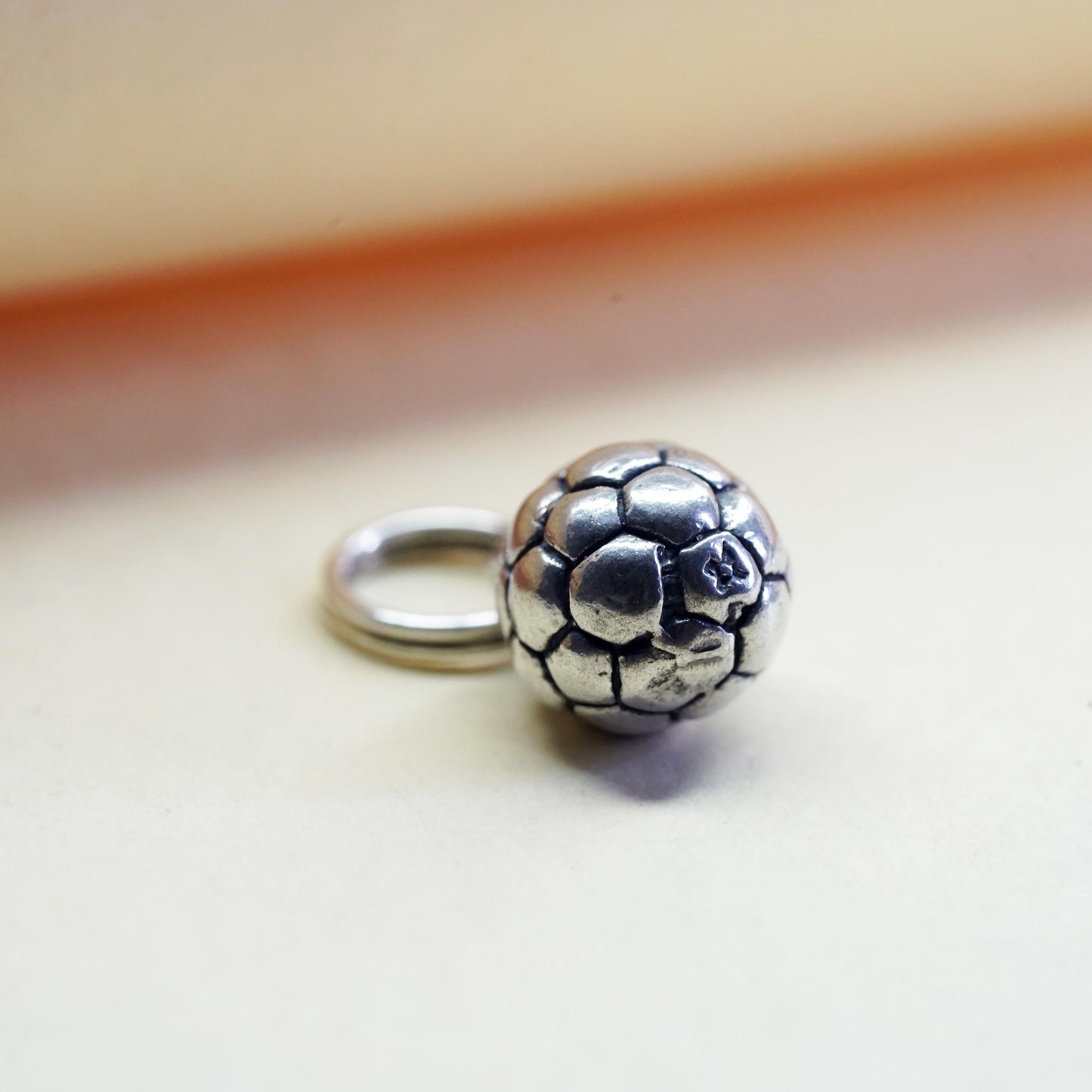 Vintage sterling silver charm, 925 silver 3D football charm, soccer ball