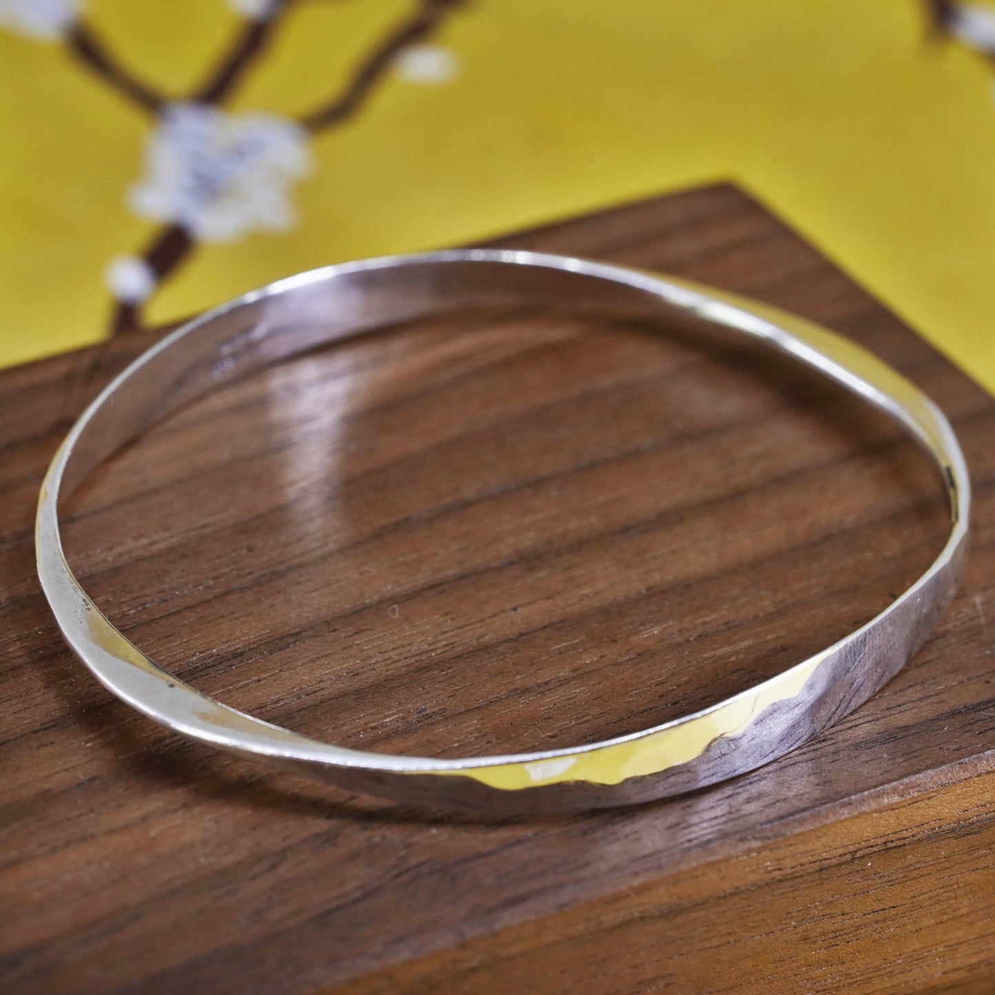 7.25", Ed Levin Sterling Silver Signature Slide Bracelet hammered 925 bangle