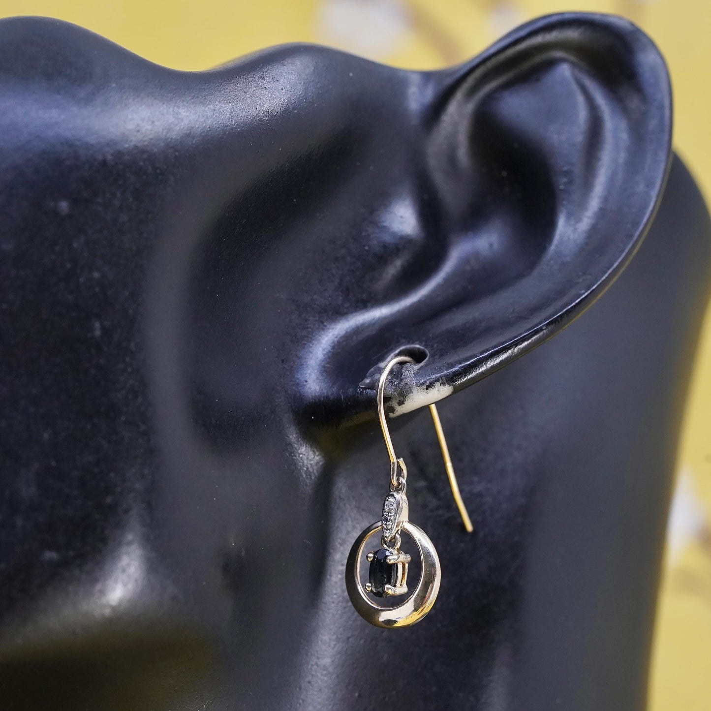 vermeil gold plated Sterling 925 silver circle earrings sapphire and diamond