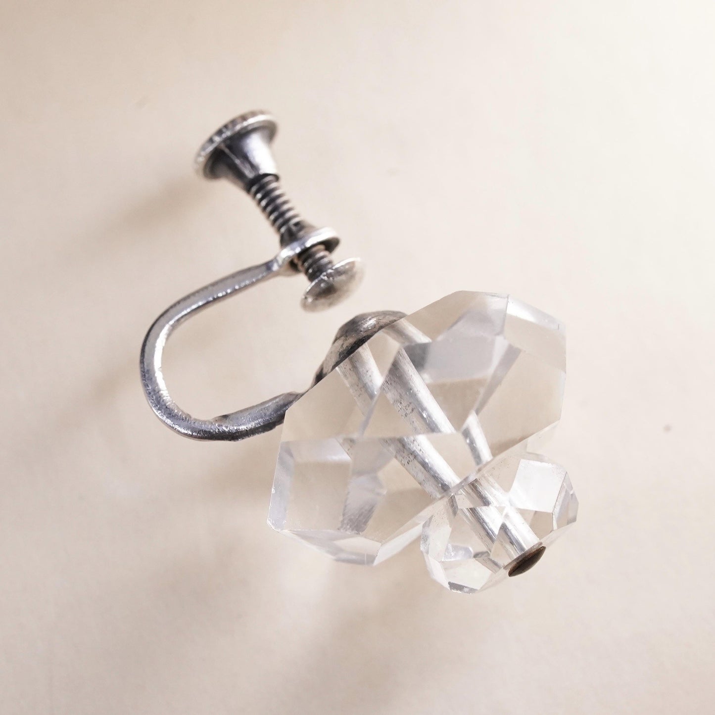 Vintage sterling silver handmade single earring, 925 screw back with crystal