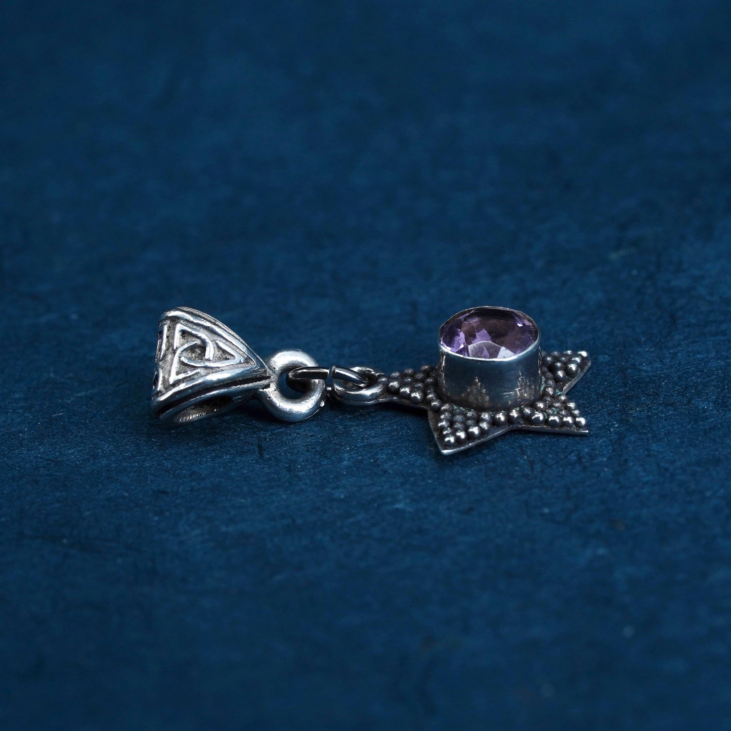 Vintage Sterling silver handmade pendant, 925 star with amethyst