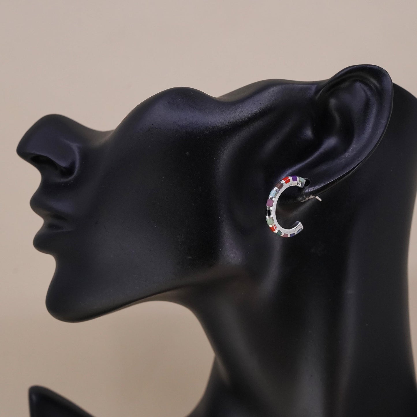 southwestern single earring. Sterling 925 silver huggie stud with turquoise