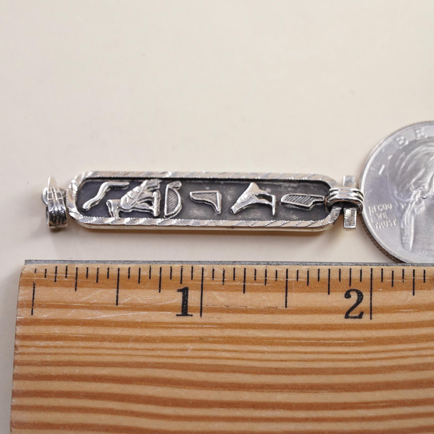 Sterling 925 Silver Egyptian Hieroglyphics Cartouche Pendant, 925 Revival Charm