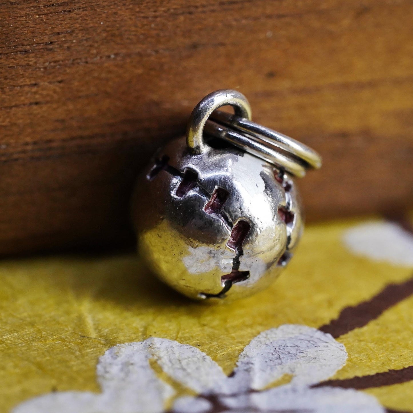 Vintage Sterling silver handmade ball charm, 925 baseball pendant
