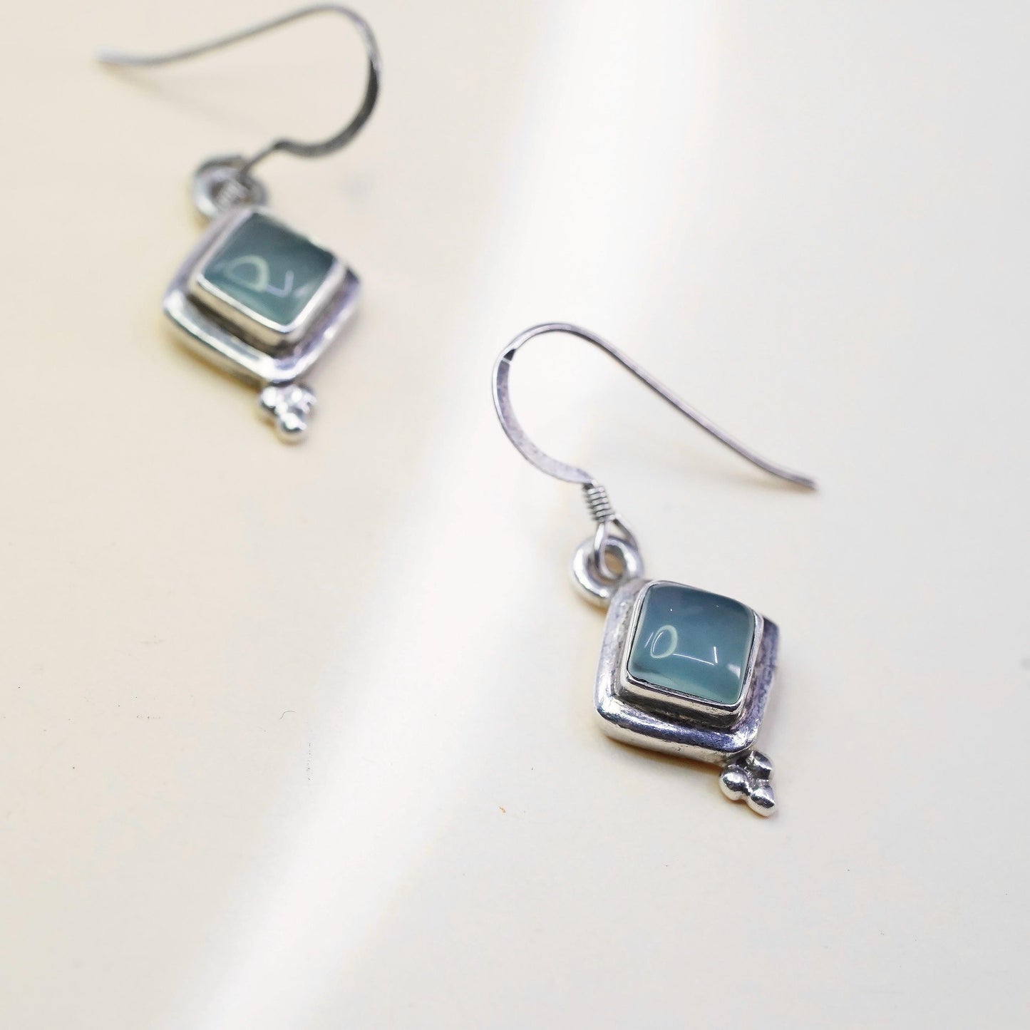Vintage Sterling 925 silver handmade earrings with square Chalcedony