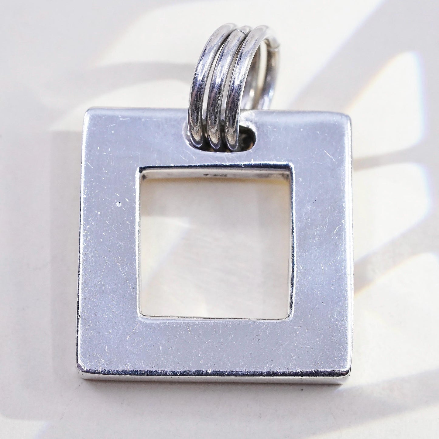 Vintage modern simple sterling 925 silver handmade square chunky pendant