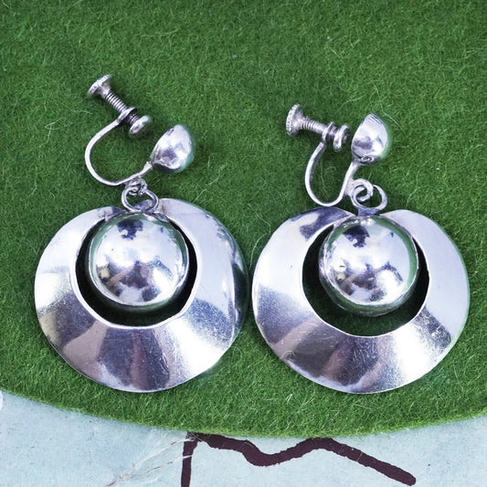 Vintage Sterling silver handmade earrings, 925 screw back circle bead earrings