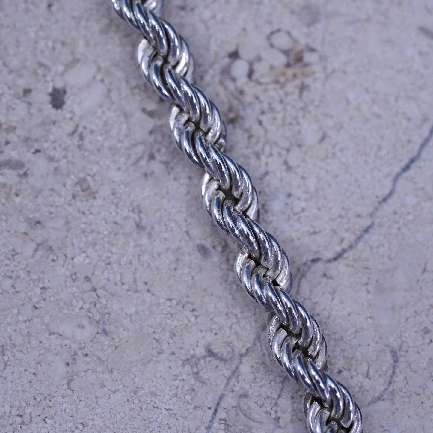 25”, 4mm, vintage Italian sterling silver necklace, 925 diamond rope chain