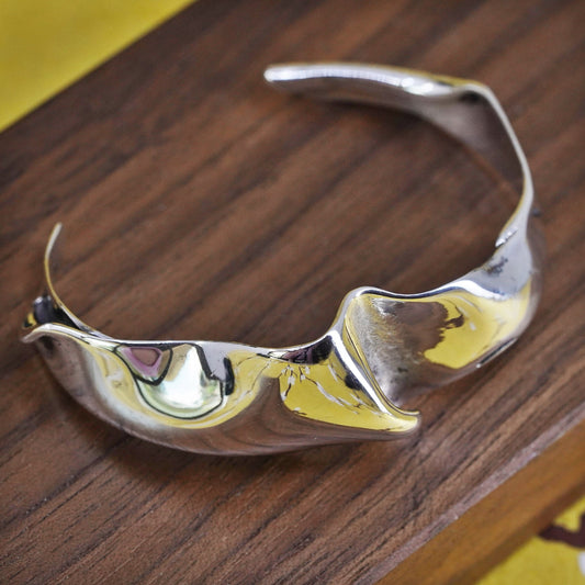5.5", Southwestern sterling silver handmade bracelet, wrinkle 925 silver cuff