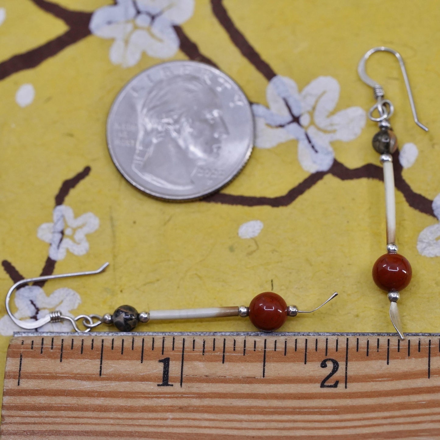 Vintage Sterling silver handmade earrings, 925 hooks with Jasper beads
