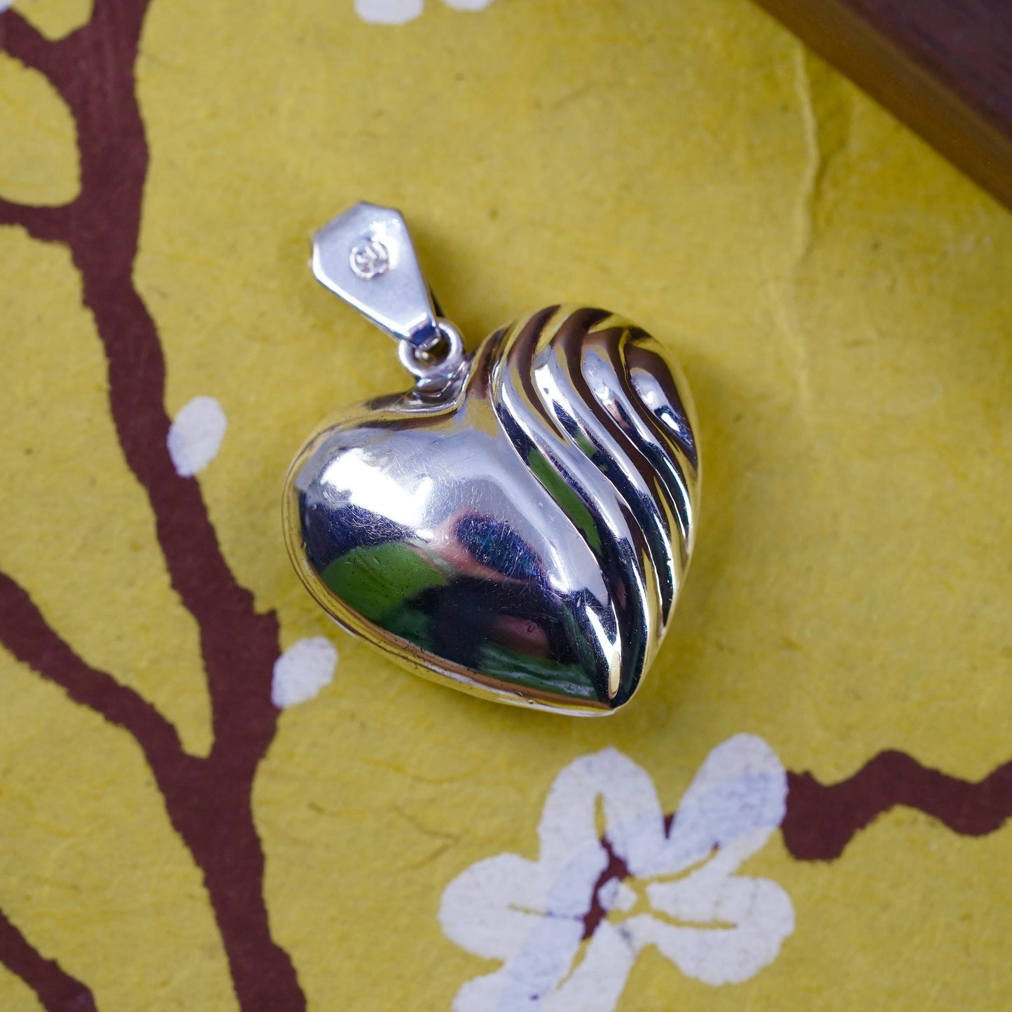 Vintage Sterling silver handmade pendant, puffy 925 textured heart