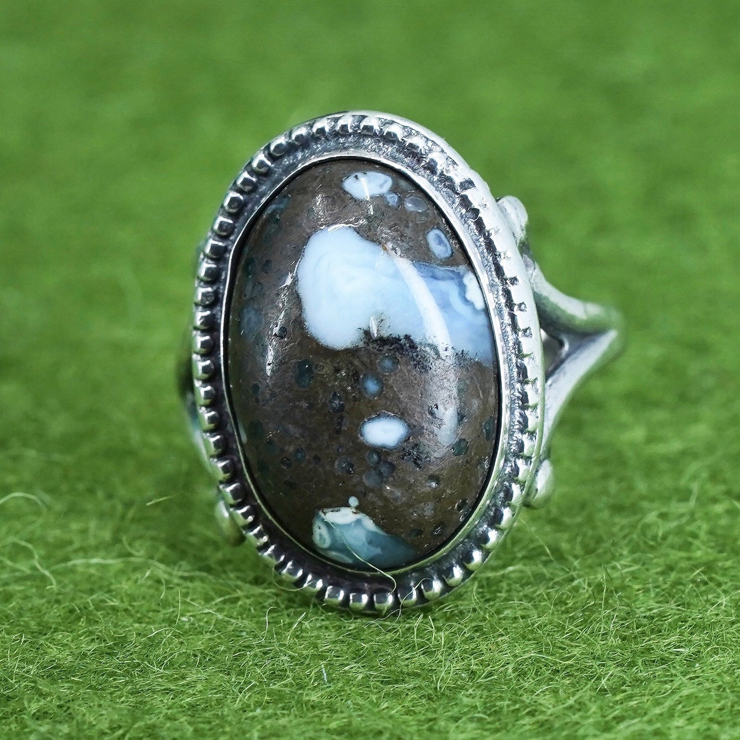 Size 2.5, vintage sterling silver handmade ring, 925 with oval jasper,