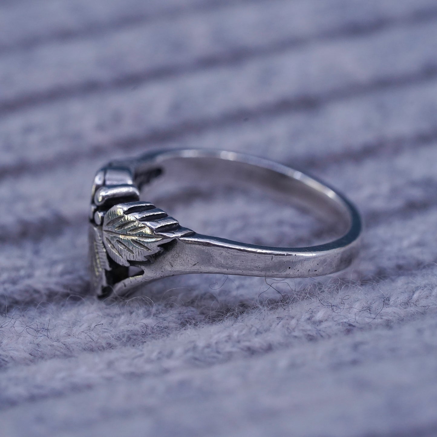 Size 8, wheeler Sterling silver handmade ring, 925 band with rose flower carved