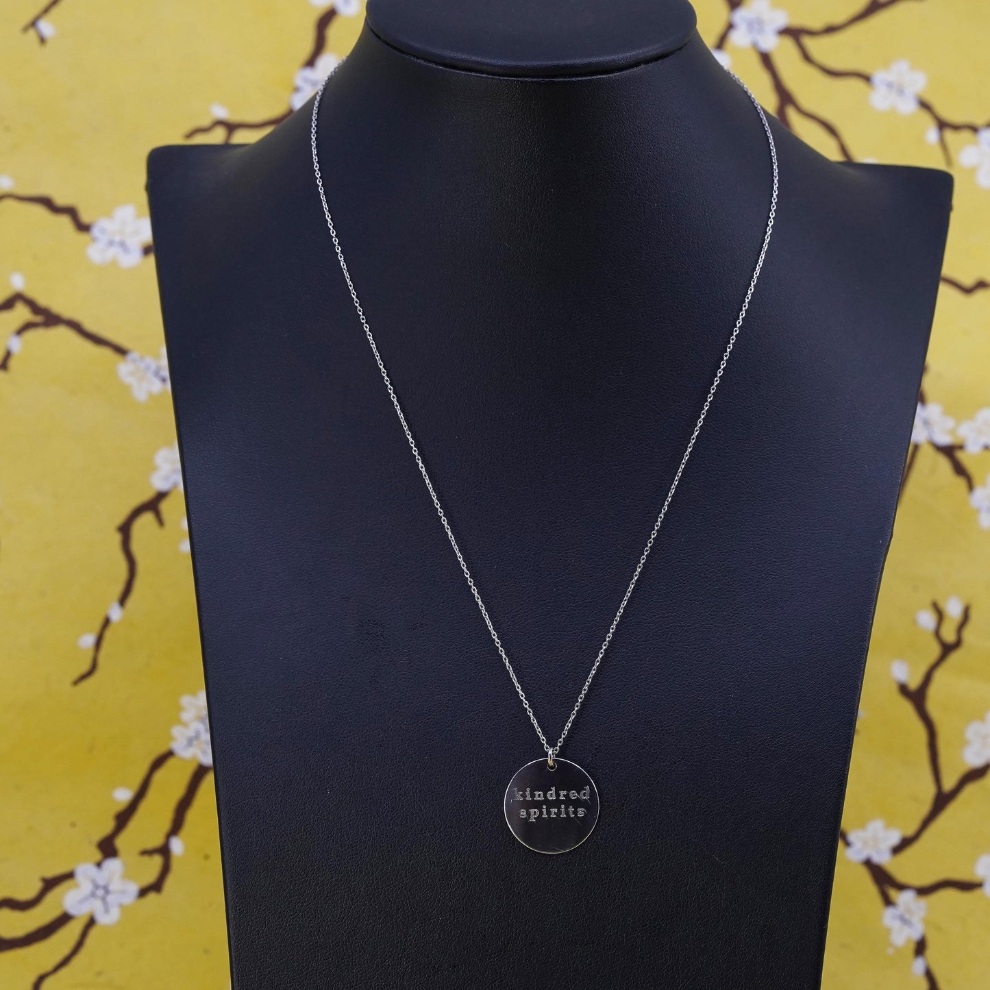 17", sterling silver necklace, 925 circle chain tag pendant “kindred spirits