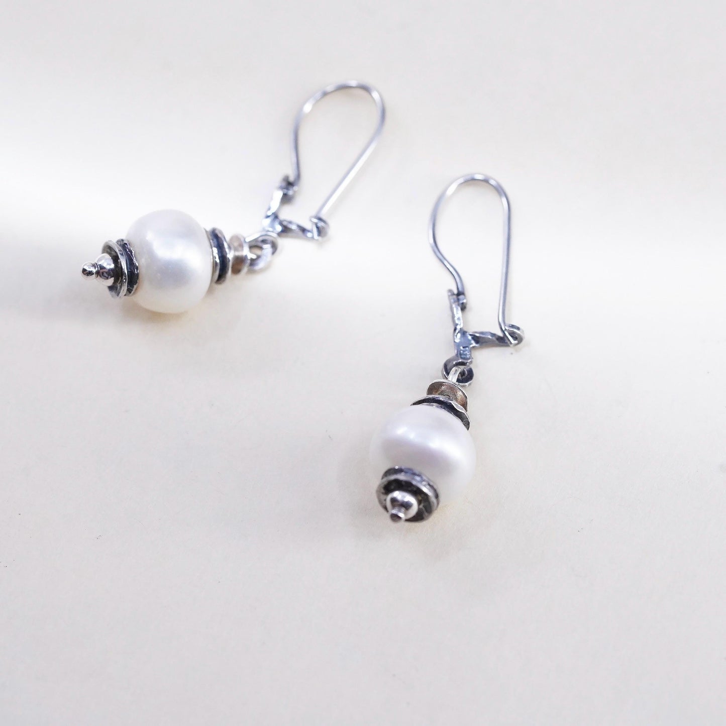 Vintage Sterling 925 Silver Handmade earrings with pearl beads