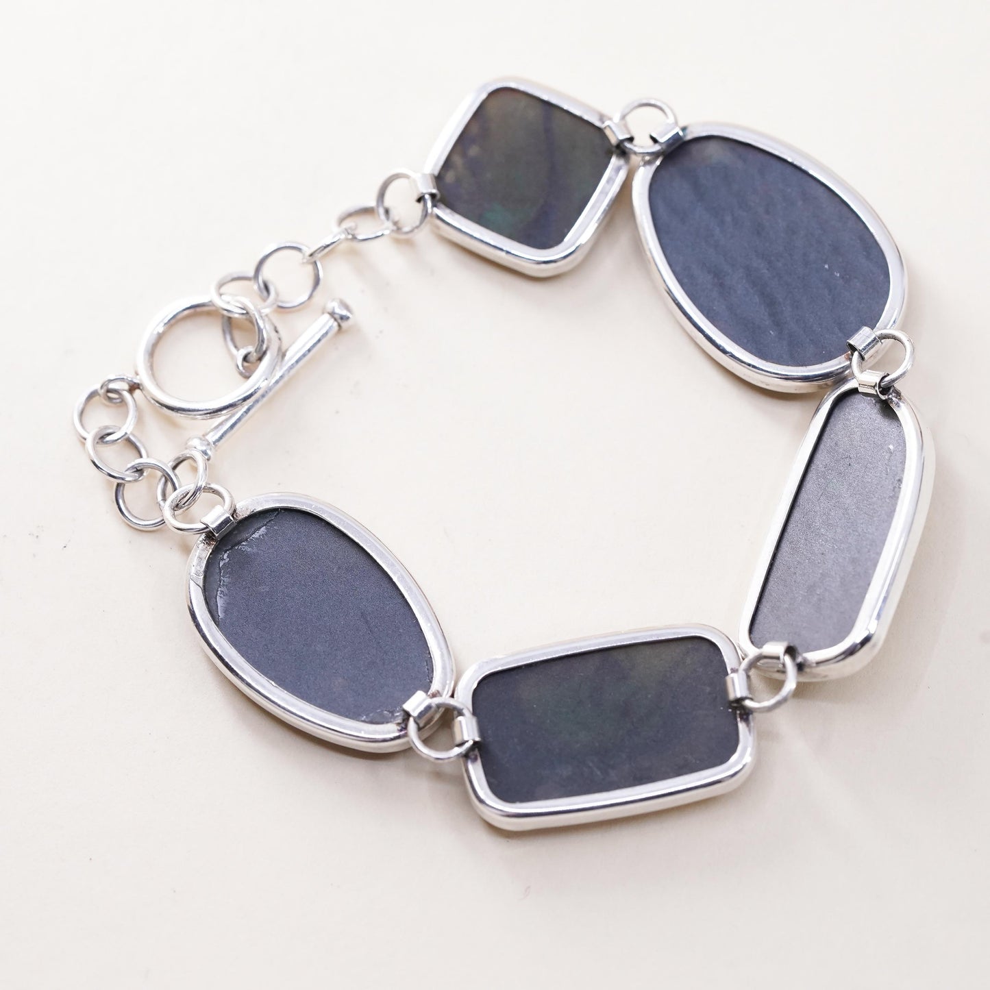 7”, vintage LUC sterling silver 925 bracelet with abalone and toggle closure
